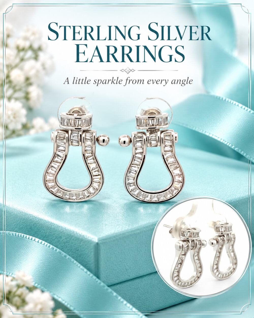 925 Sterling Silver Horsebit Style Baguette Earrings*Giftable Beauties